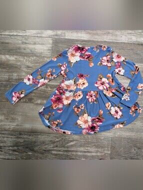 Pomelo Blue Floral Long-Sleeve Girls Top Sz S (7/8)